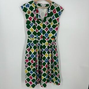 Emily & Finn XS Cotton 70s pleated Floral Color Retro Cotton Sleeveless Dress